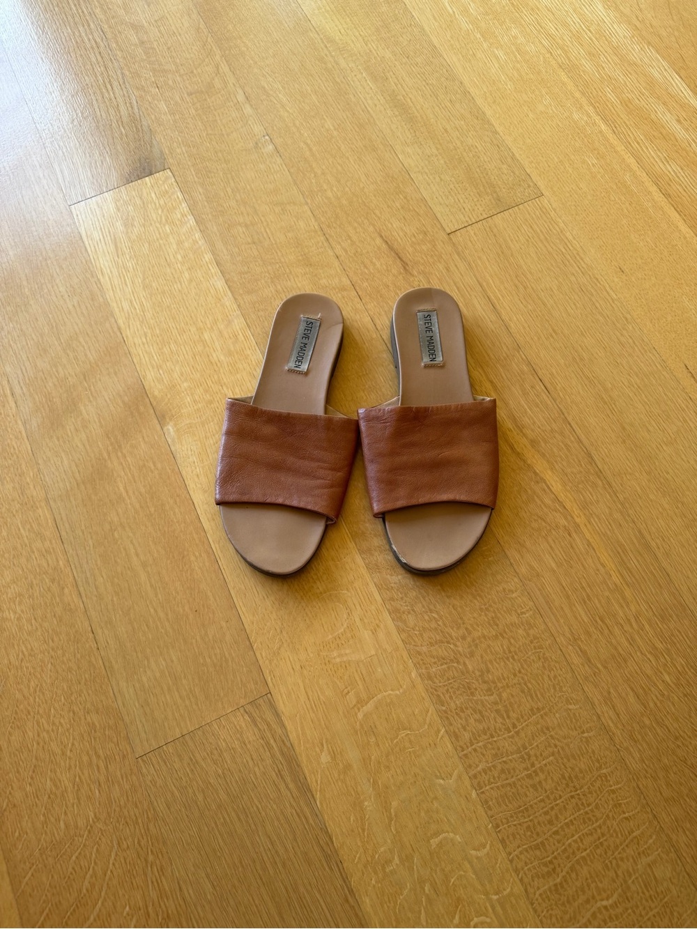 Steve Madden brown leather flat slide sandals
